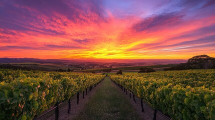 Naklejka premium sky filled with a spectrum of warm colors at sunset, blending oranges, pinks, and purples, creating a breathtaking canvas above a serene landscape