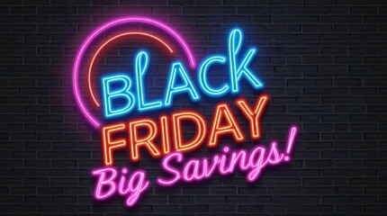 Obraz premium Black Friday Neon Sign: Tropical Nights, Big Savings!