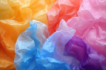 Tissue paper in focus, various textures and patterns visible
