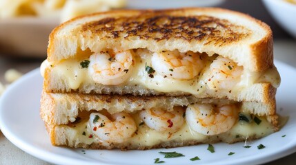 Mouthwatering Grilled Cheese Sandwich with Shrimp and Melted Cheese for Your Culinary Delight