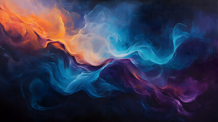 Obraz premium A vibrant wave of merging colors, including blue, purple, and orange, flowing gracefully against a dark backdrop -