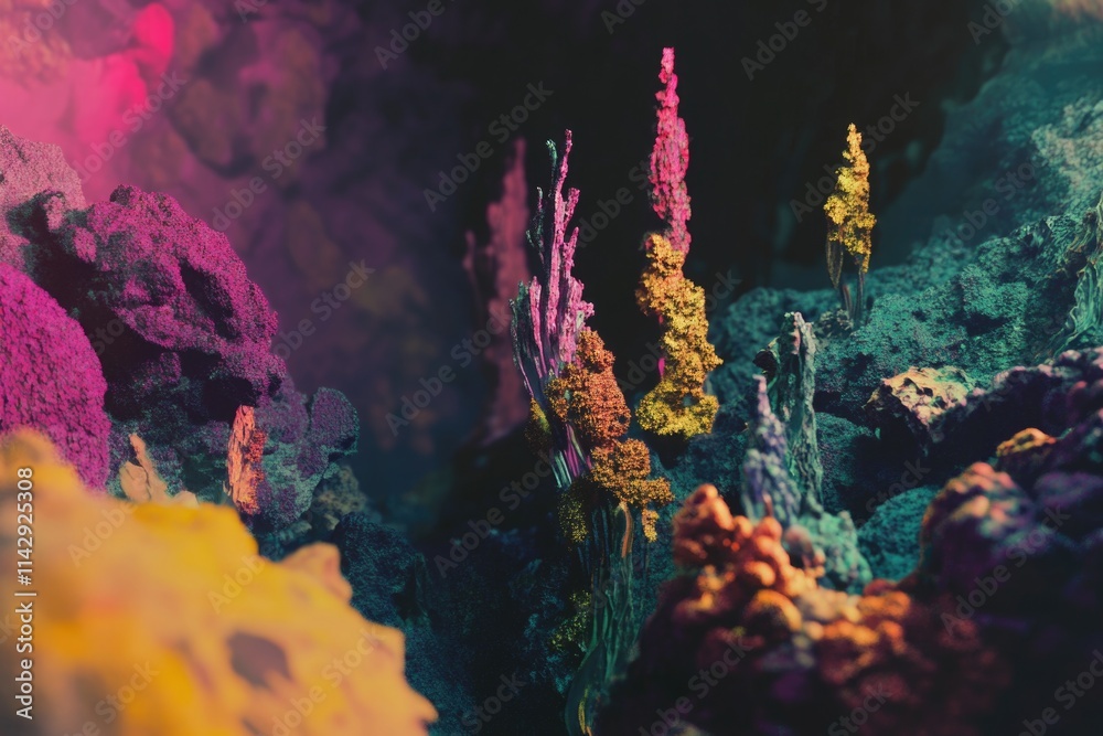 Poster a detailed view of a collection of brightly colored rocks, perfect for use in designs related to nat