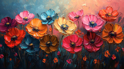 Vibrant floral arrangement showcasing colorful flowers in a beautifully painted style