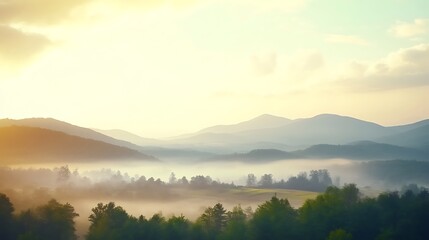 Obraz premium Misty Mountain Sunrise Landscape Scene Overlooking Valley