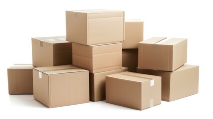 Boxes Piled. Set of Boxes in Horizontal Layout on White Background