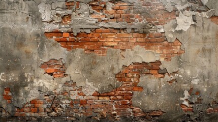 Obraz premium Brick And Plaster. Grunge Wall Background with Broken Pieces of Stone and Urban Texture