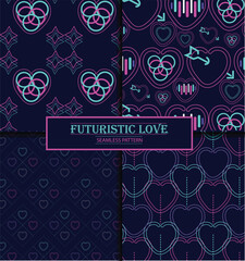 Seamless cutting-edge design, tech-inspired romance pattern Bold ,Sleek and Minimalistic Modern Style used in high-tech gifting, stationery, digital greeting cards for modern younger generation  

