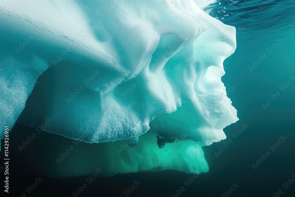 Poster iceberg floats in the open sea, perfect for use in environmental or climate-related projects