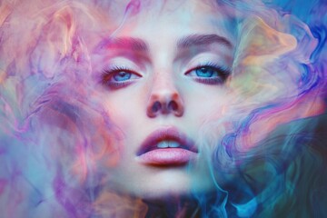 A person with bright blue eyes and vibrant hair, ideal for illustration or creative projects