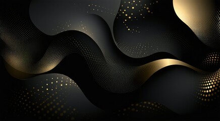 Abstract black and gold background with waves and dots