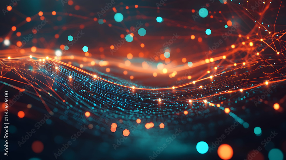 Wall mural abstract wireless network and connection background featuring a glowing wifi symbol and data points 
