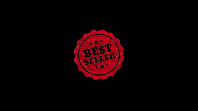 Best Seller stamp animation. Red ink wooden stamp stamping animation.