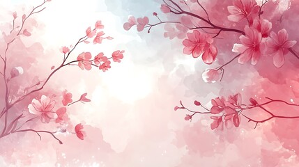 Fototapeta premium Delicate Pink Blossoms Watercolor Painting Branches Art