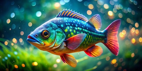 Fototapeta premium Stunning Bokeh Photography: Freshwater Fish, Aquatic Life, Underwater Macro, Closeup, Nature, Wildlife, Fish Portrait, Blurred Background, Shallow Depth of Field, Colorful Fish, Vivid Colors, 