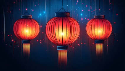 Fototapeta premium Radiant Group of Red Lanterns Illuminating the Night