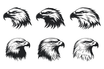 set of black and white eagle head silhouette vector logo icon
