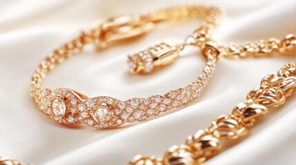 Fototapeta premium Elegant Jewelry Display on Soft Silk Background