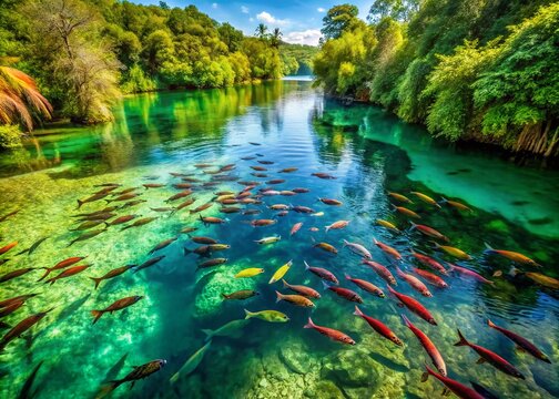 Stunning Drone Aerial View of Hampala Barb (Hampala macrolepidota) in its Natural Habitat - River Fish, Asian Carp, Freshwater Fish, Wildlife Photography