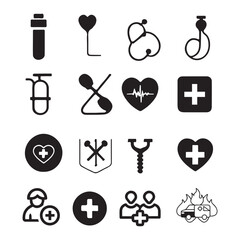 Vector medicine and health flat icons collection, health care medical sign symbols