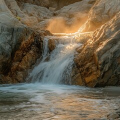 Naklejka premium Waterfall in Julia Pfeifer Burns State Park at sunset