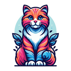 Adorable Cartoon Cat with Flowers and Large Eyes