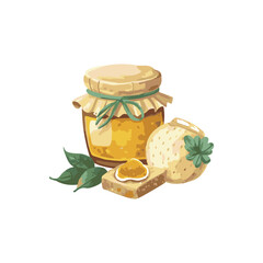 Natural honey jar with bread organic food vector art design illustration 