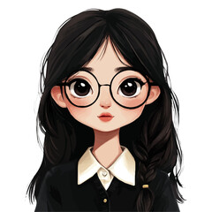 Cute Girl with Dark Academia Style Vector Illustration | Vintage and Intellectual Fashion Art  
