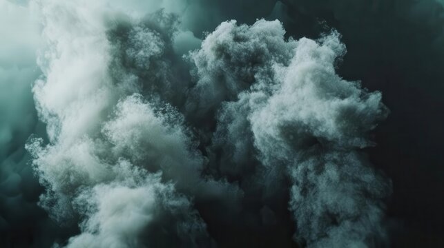 thick, swirling white and green smoke cloud, artistically isolated on a dark background, creating a dramatic and mysterious atmosphere with a hint of intrigue