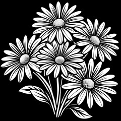 white flowers on black background