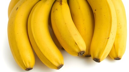 A bunch of ripe bananas with a yellow peel, isolated on white background, full depth of field.