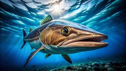Fototapeta premium Stunning Portrait Photography of Remora Fish, Close Up, Underwater, Ocean, Wildlife, Nature, Fish Portrait, Aquatic Life, Marine Animal, Detailed, High Resolution