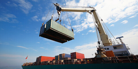 Crane lifting cargo at a busy shipping dock during the day