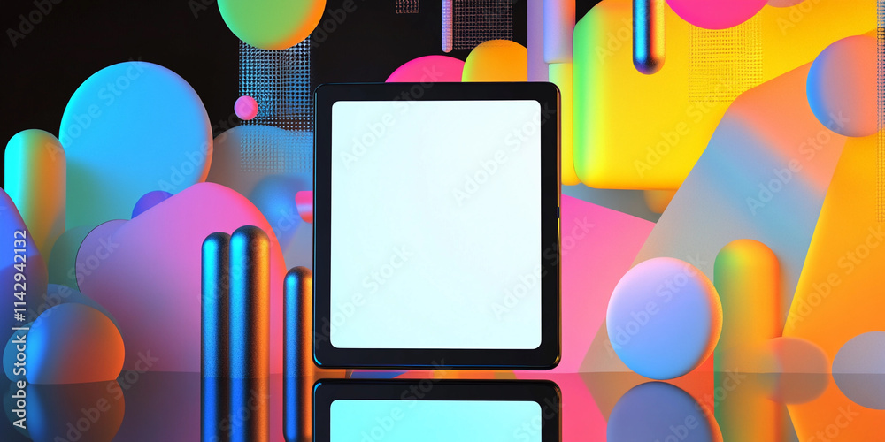 Aufkleber Colorful abstract background with a blank tablet display