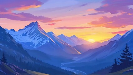 Obraz premium sunrise in snowy the mountains