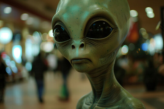 Image of extraterrestrial alien invading earth exploring city generative AI