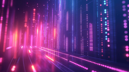 Abstract background with equalizer effect. Neon lights. Sound wave, AI generative