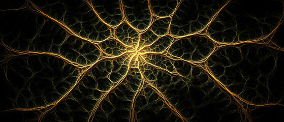 Fractal Roots: Golden Radial Network, Abstract Art