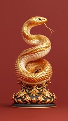 Fototapeta premium Ornate Golden Snake Sculpture on Pedestal