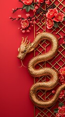 Elegant Golden Snake Curling Through Lattice Window