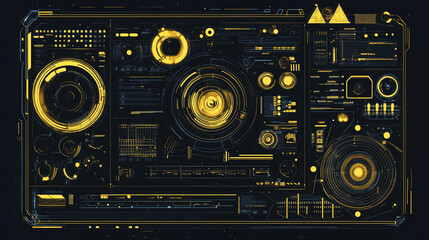 Fototapeta premium Futuristic HUD Interface: Yellow Glowing Accents, Retro-Futuristic Design