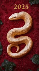 Obraz premium Radiant Golden Serpent on Crimson Background
