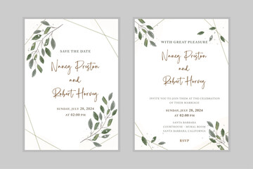wedding invitation in rustic style, watercolor technique