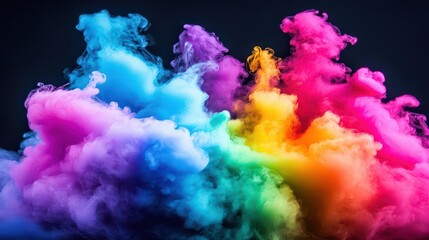 Fototapeta premium vibrant plumes of multicolored smoke swirl against a dark background, creating an abstract explosion of color that evokes a sense of energy and dynamism