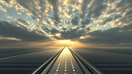 Obraz premium Solar Roadway, Sunset, Renewable Energy, Sustainable, Future