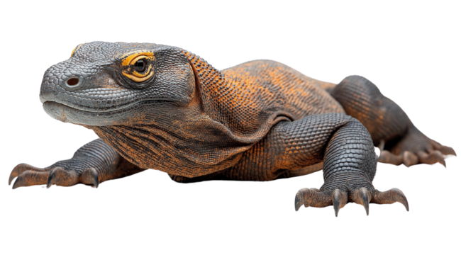 Komodo Dragon Close-Up: A captivating portrait of a Komodo dragon, showcasing its intricate scales, powerful limbs, and piercing gaze.