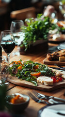 Rustic Farm-to-Table Dinner: Salad, Bread, and Wine
