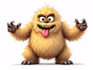 A funny furry brown monster with tongue out