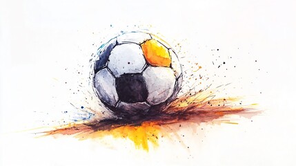 Fototapeta premium Dynamic Watercolor Soccer Ball Painting: A Burst of Color and Energy