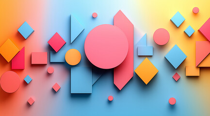 Abstract Geometric Shapes: A vibrant, layered composition of colorful geometric shapes in a playful arrangement, evoking a sense of modern design, creativity, and visual energy.