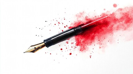 Golden Nib Pen with Red Ink Splash: A Creative Writing Concept